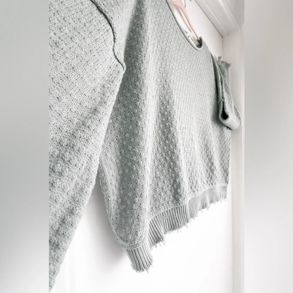 Wishlist Sage Green Textured Knit Sweater | Boho‎ Raw Hem Oversized Sweater M/L